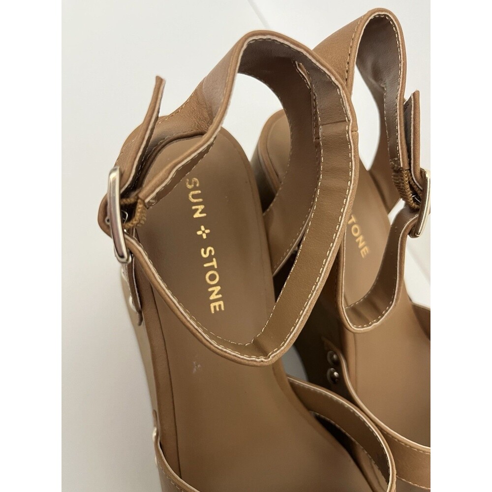 Sun + Stone Women’s Tiaraa Ankle Strap Heeled Wedge Sandals Size 10M Brown - Picture 4 of 11